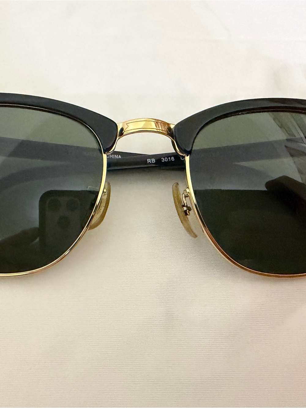 Ray-Ban Black and Gold Clubmaster Sunglasses with Dark Green Lenses
